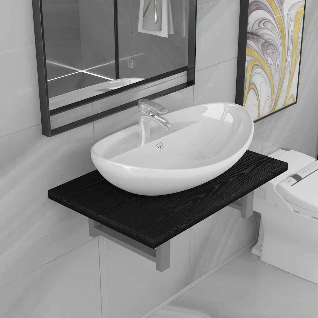 Set Mobili da Bagno | Armadio da bagno 2 pz Ceramica Nero