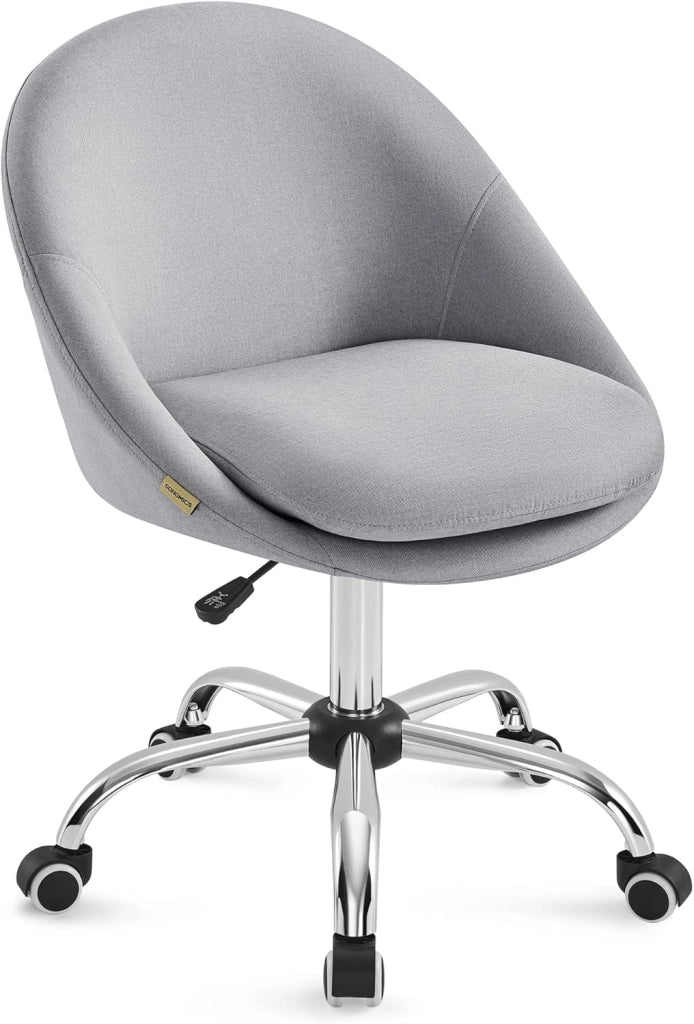 SONGMICS Sedia da Studio, Sedia Girevole di Cotone-lino, Poltrona da Scrivania Imbottita in Gommapiuma Regolabile in Altezza, Studio, Camera da Letto, Grigio Ardesia OBG020G05