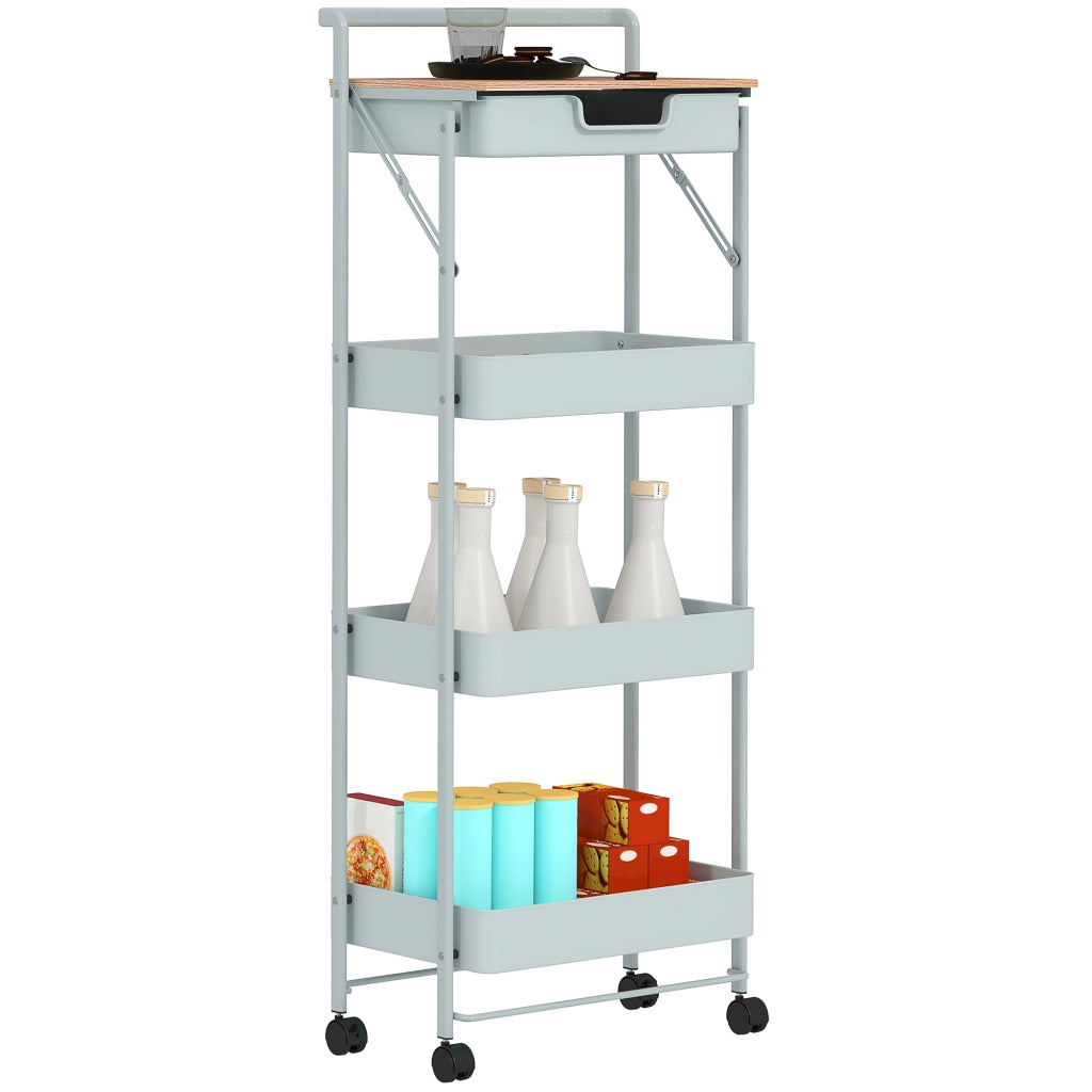 Carrello mobile con cassetto e cestini ¨C Zephmum ¨C 4 livelli verde