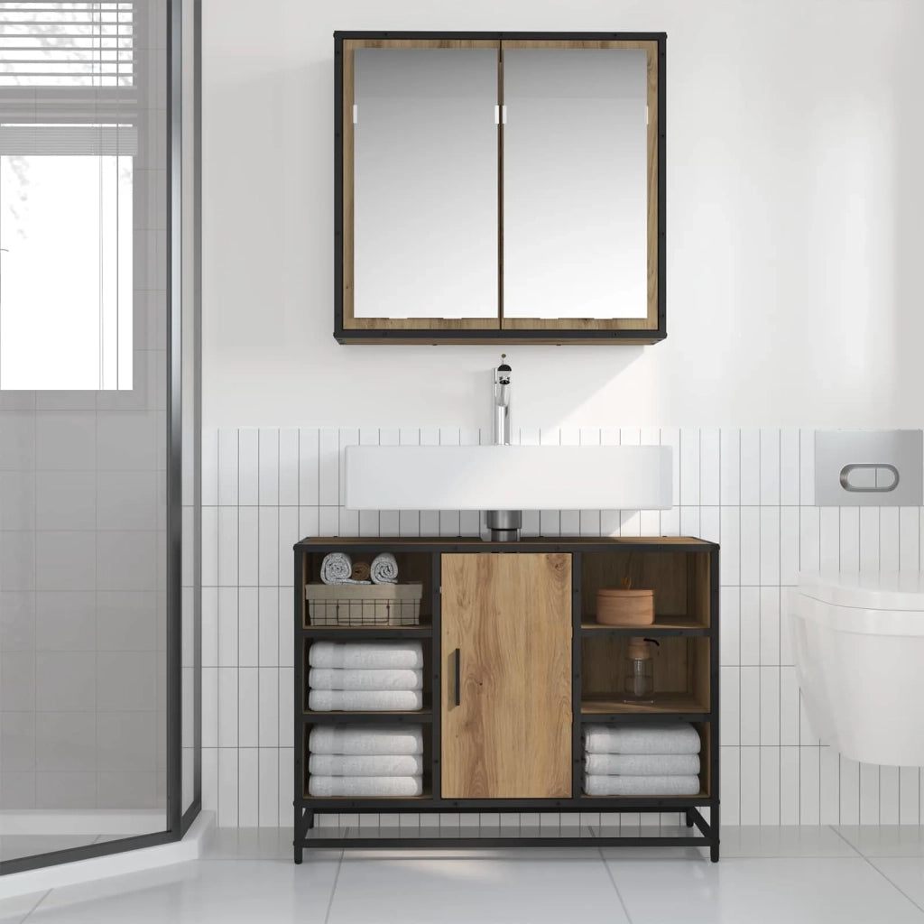 Set di mobili per il bagno con porta 2 pcs Rovere artigianale 3402460