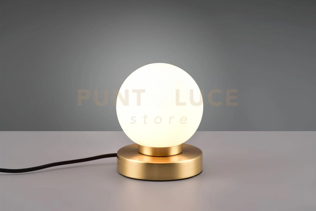 PRINZ II LAMPADA OTTONE SATINATO E SFERA BIANCA  H 15CM 1 LUCE ATTACCO E14