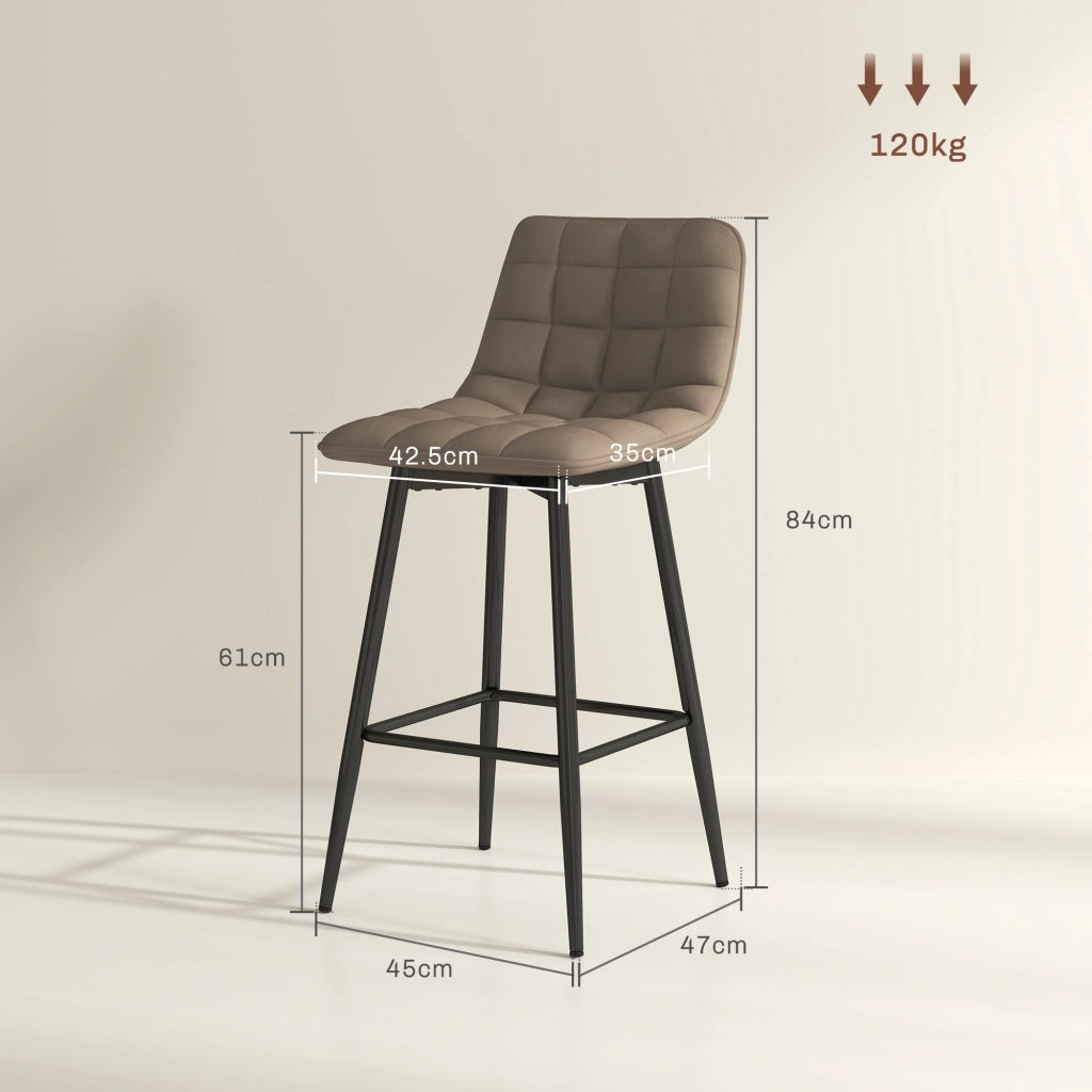 Set 2 Sgabelli da Cucina Stile Nordico 45x47x84 cm in Tessuto Effetto Velluto e Metallo Marrone