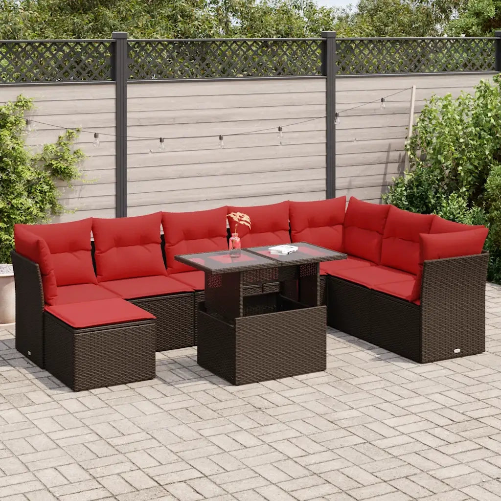 Set Divani Giardino 9 pz con Cuscini Marrone Polyrattan Acacia 3326215