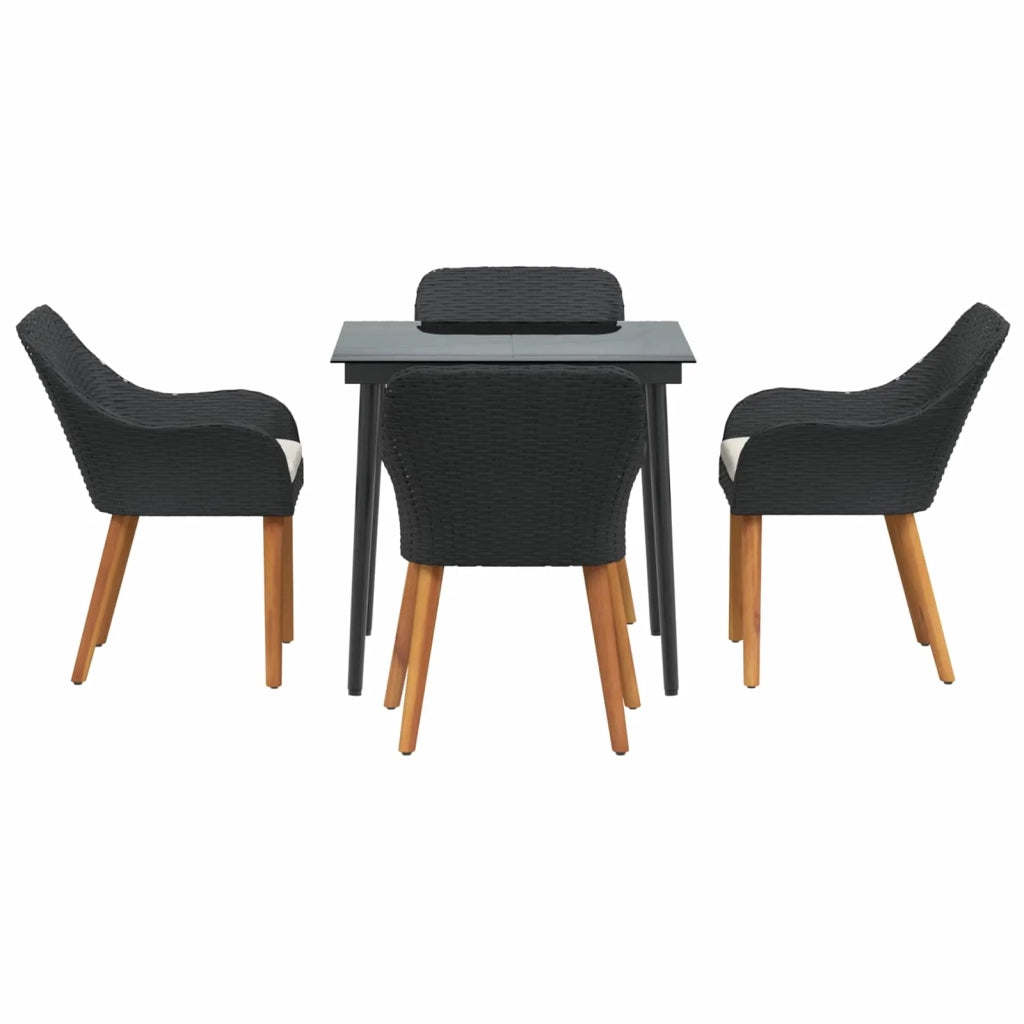 Set da Pranzo per Giardino con cuscino 5 pcs Nero polyrattan