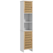 Mobile Colonna Conservazione Bagno Bianco, Dim, 35 L x 30 P x 170 H cm, con 2 Ante e Ripiano Regolabile, 2 Nicchie