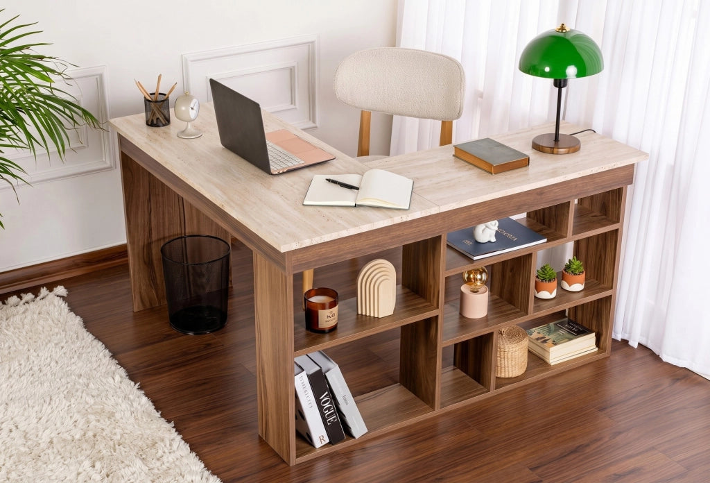 Scrivania in legno "Vesper" - 130 x 120 x 72 cm - Marrone