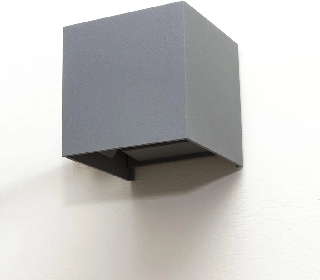 Applique lampada led 12W Grigio per esterni cubo IP65 doppia luce regolabile calda 3000K