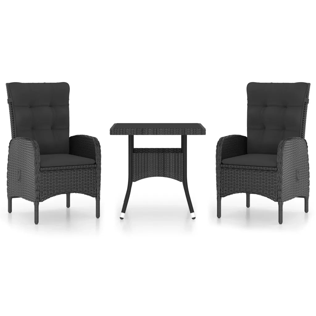 Set Mobili da Pranzo per Giardino 3 pz Polyrattan e Vetro Nero