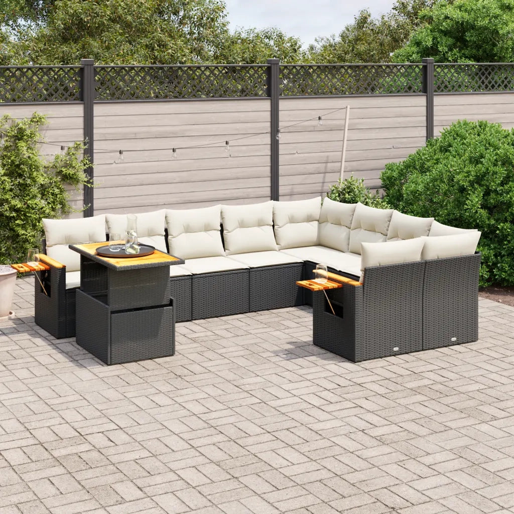Set Divani da Giardino 10pz con Cuscini in Polyrattan Nero 3273681