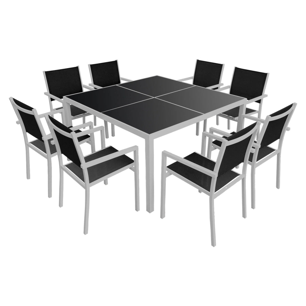 Set di mobili da giardino CAGLIARI in textilene nero 8 posti - alluminio grigio