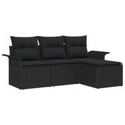 Set Divano da Giardino con cuscino 4 pz | Set Salotto da Giardino Nero Poly Rattan