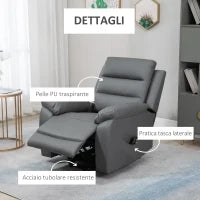 Poltrona Alzapersona Reclinabile fino a 135° con 8 Punti Massaggianti, Telecomando e Poggiapiedi, 91x86x101 cm