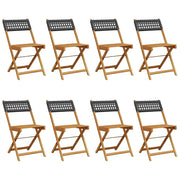 Sedie Giardino Pieghevoli 8 pz | Sedie da Esterno Nere Polyrattan e Legno Massello