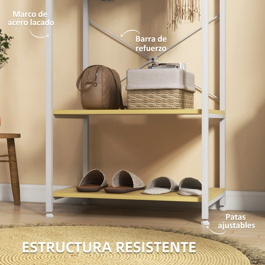 Appendiabiti con scaffale per scarpe e ganci ¨C zephmum ¨C 60x40x167,5 cm legno naturale