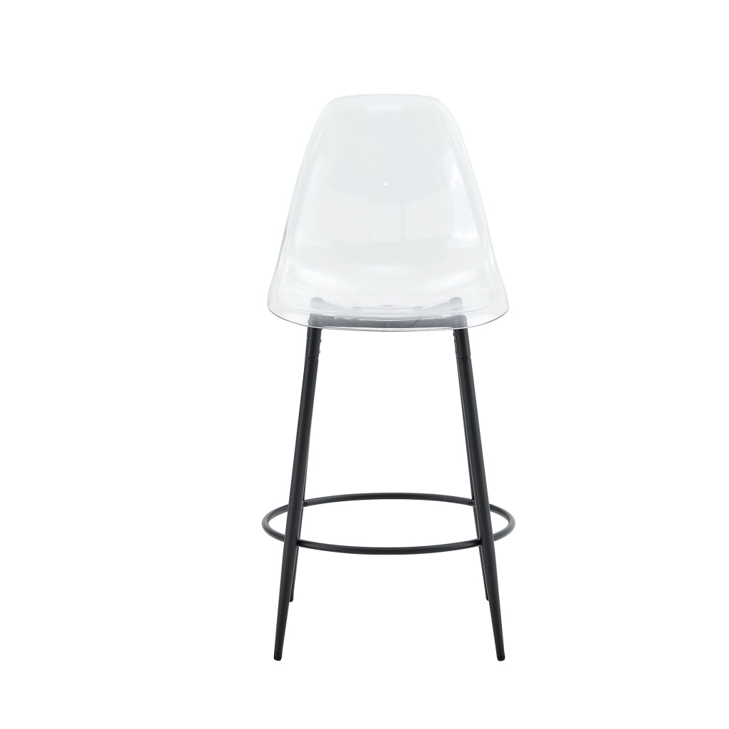 Set di 2 Sgabelli da Bar; Schienale Trasparente; Piedini Regolabili; per Cucina e Isola; Plastica e Metallo; Trasparente e Nero