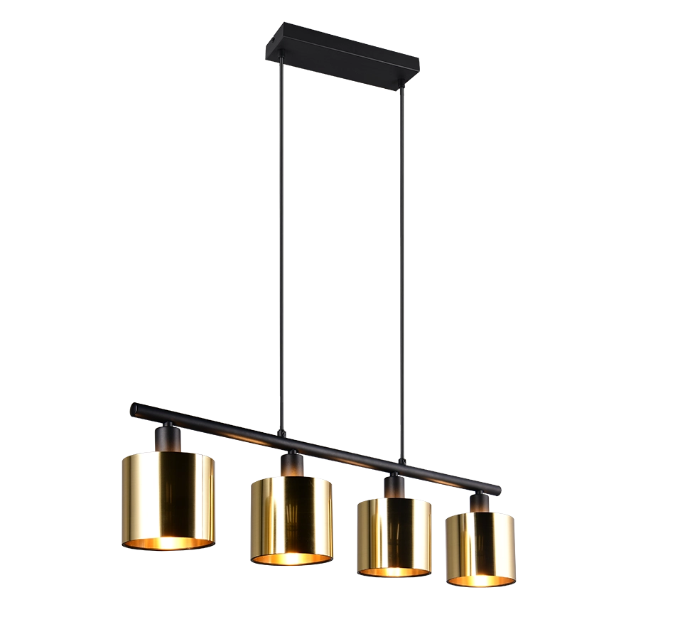 Lampada a sospensione 4 diffusori, metallo, nero e oro, L 75 cm, Jason
