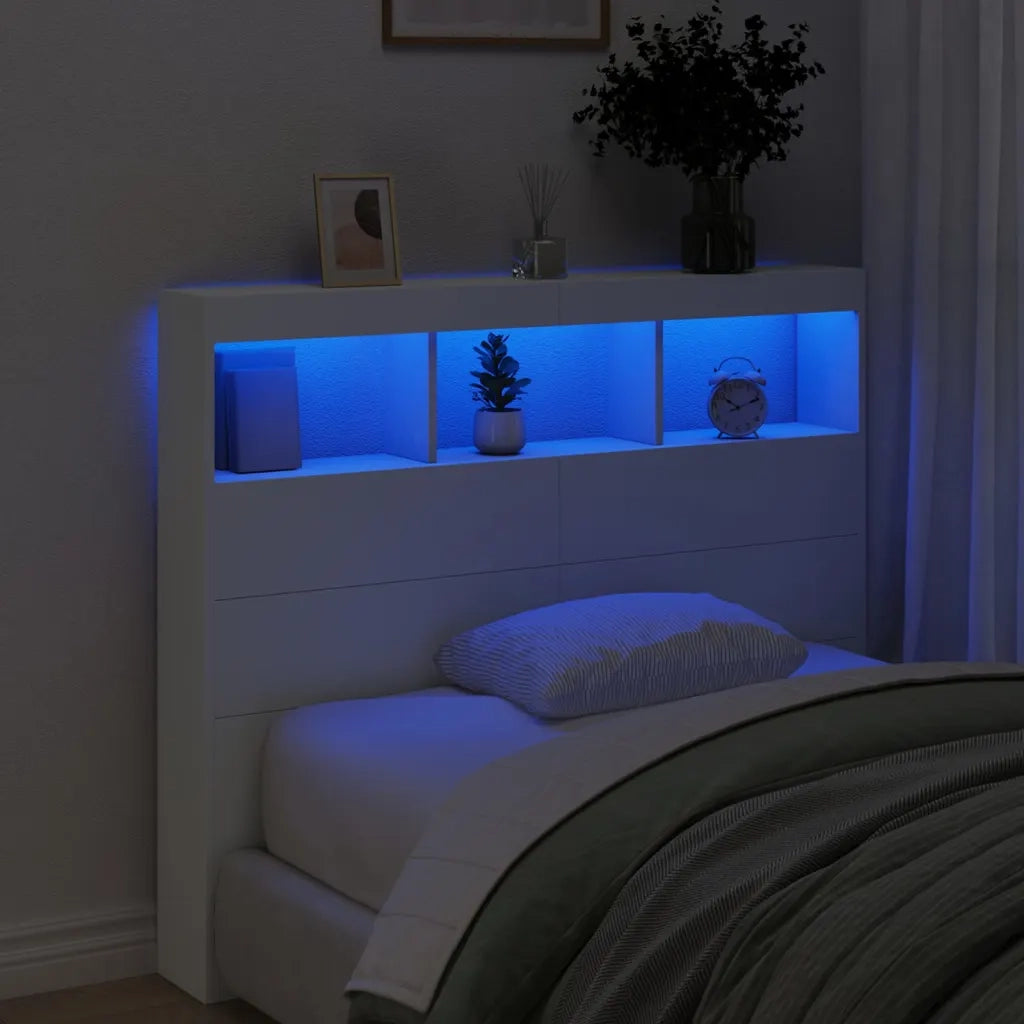 Testiera con Contenitore a LED Bianca 120x17x102 cm 839189