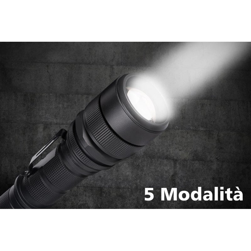 Torcia Portatile Ricaricabile Zoomabile Tattico Campeggio Sport Impermeabile 5 modalita di luce