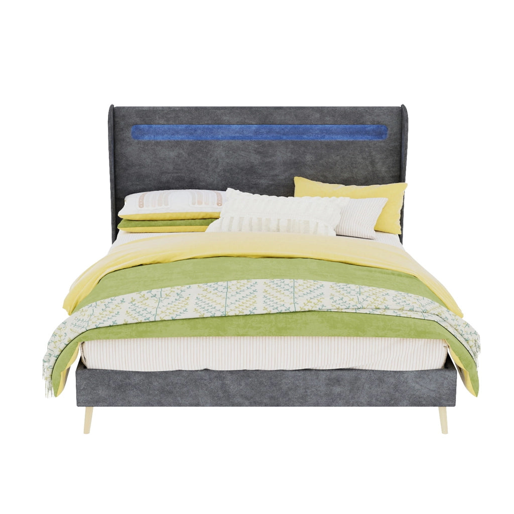 letto imbottito tessuto metallo grigio 140 x 200 cm