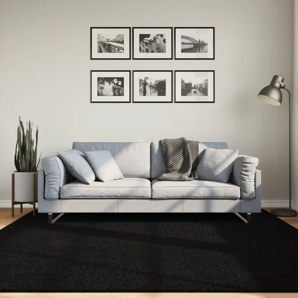 Tappeto a Pelo Corto HUARTE Morbido e Lavabile Nero 200x200cm 375118