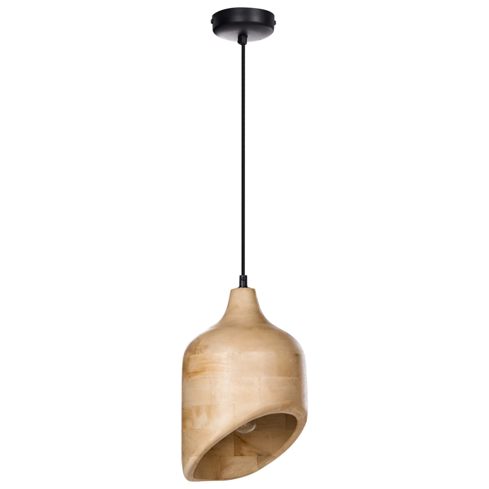 Lampadario di forma rotonda in legno di mango chiaro paralume regolabile appeso lampada da soffitto