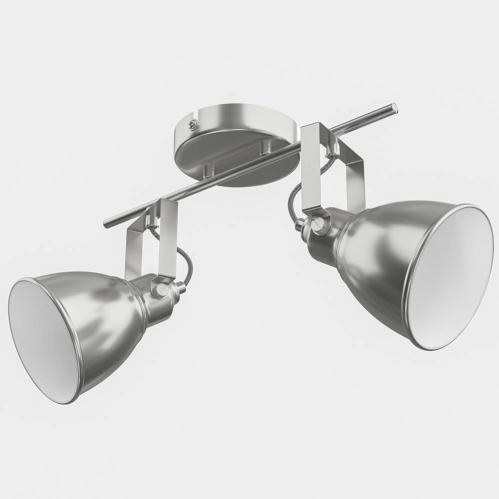 Lampadario Lampada 2 Luci Faretti Direzionabili Metallo Design Moderno E14 Silve