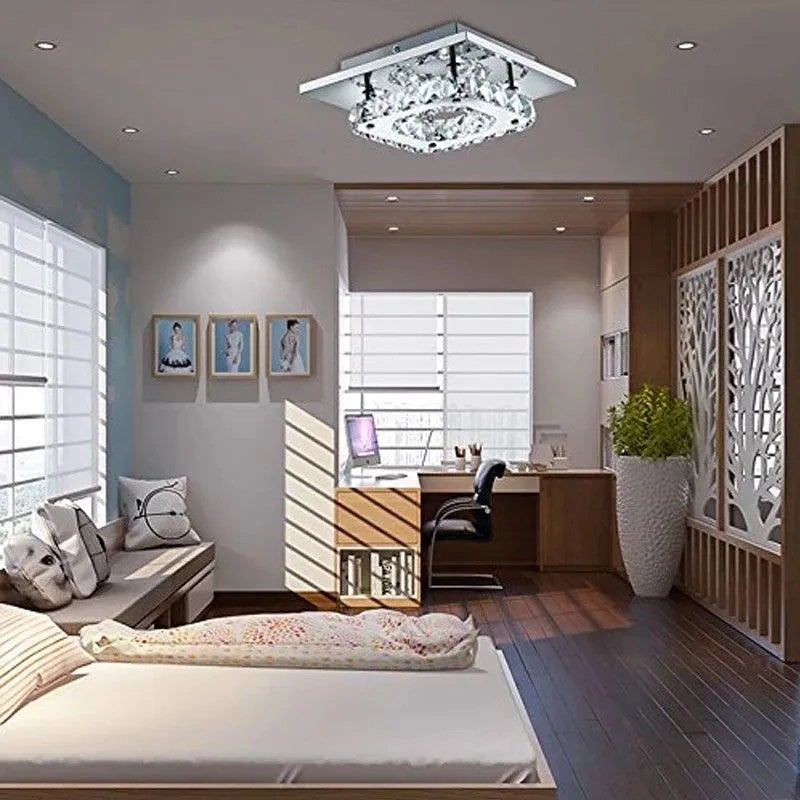 Lampada Da Soffitto Cristallo Plafoniere Led 8w Quadrato App406-c