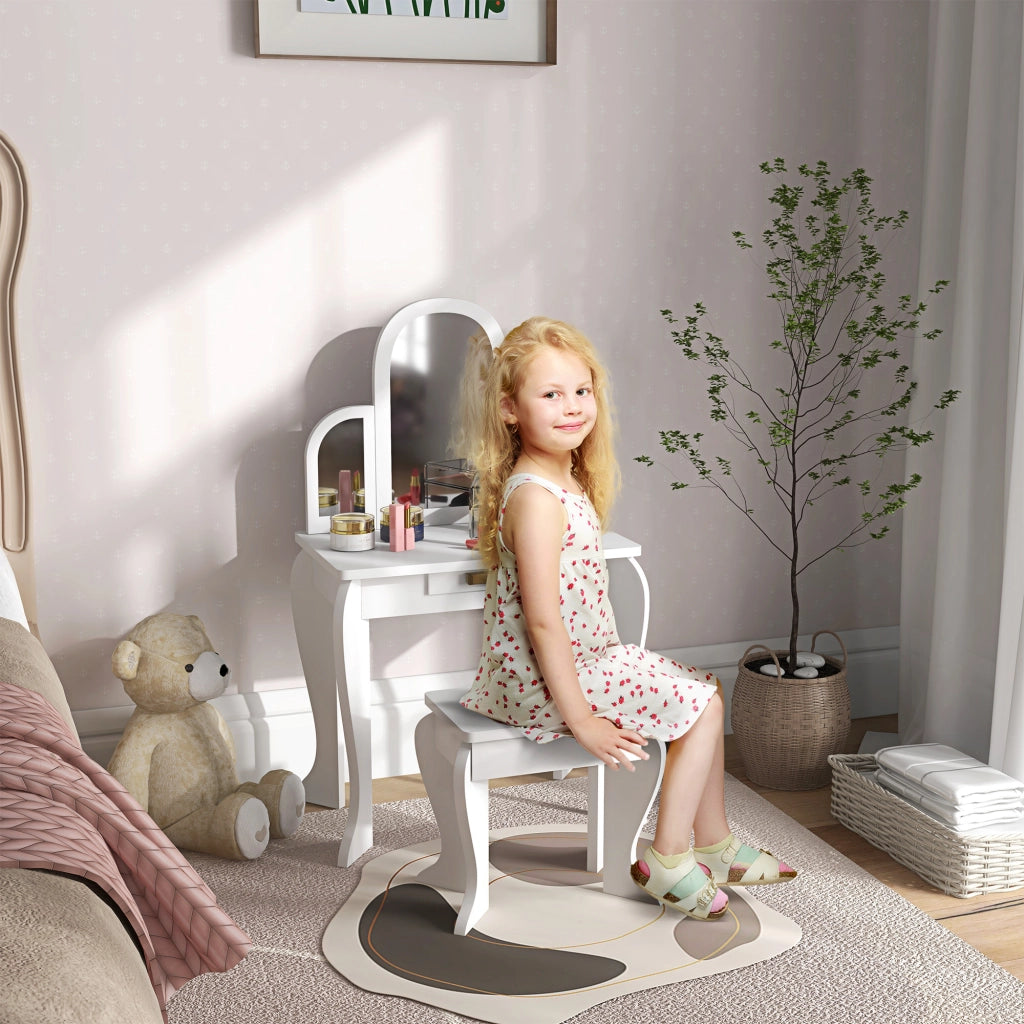 Toeletta per Bambini con Specchio e Sgabello ¨C Xylo ¨C Bianco con Cassetto 3-6 Anni