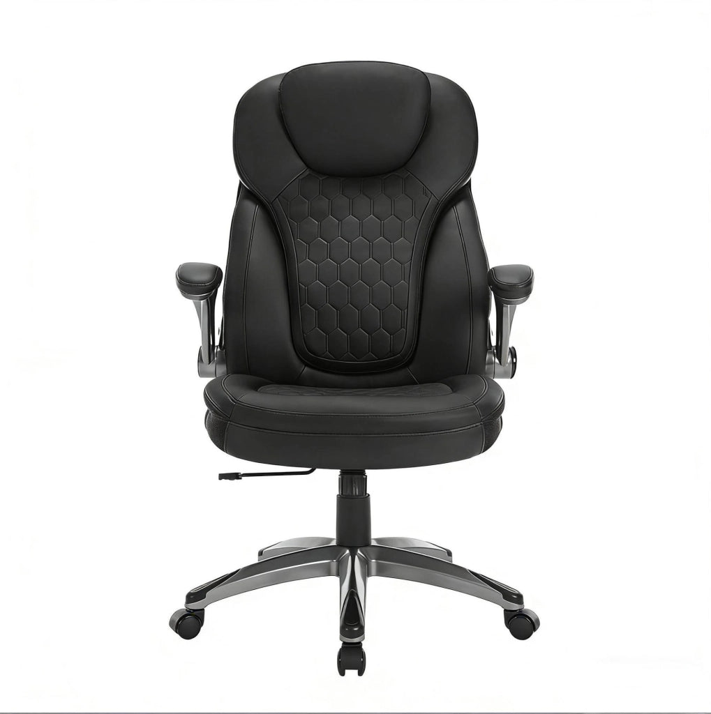 Sedia da ufficio ergonomica nera con schienale alto e funzione dondolo