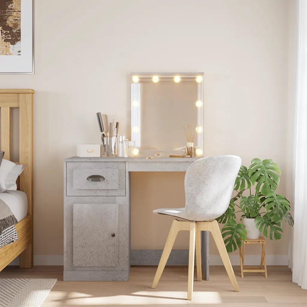 Toeletta | Tavolo da Trucco con Luci LED Grigio Cemento 90x42x132,5 cm
