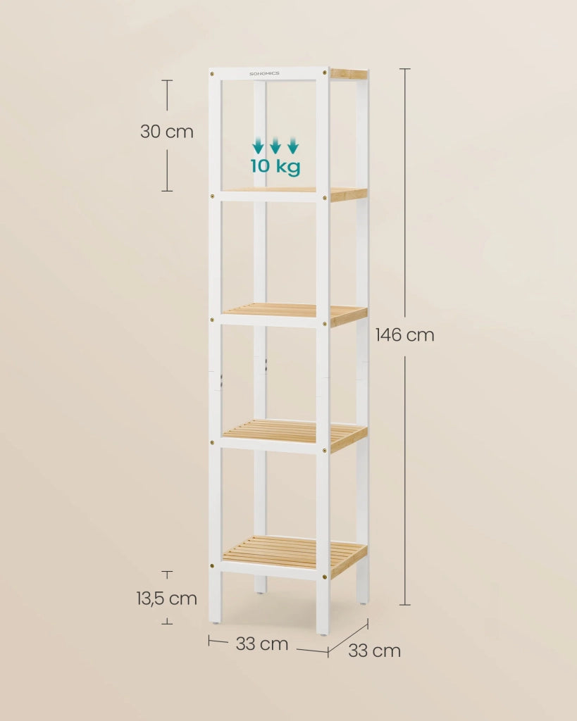 Mensola da bagno in bambù a 5 ripiani 33 x 33 x 146 cm contenitore angolare multifunzionale per cucina soggiorno camera da letto corridoio bianco 12_0005731