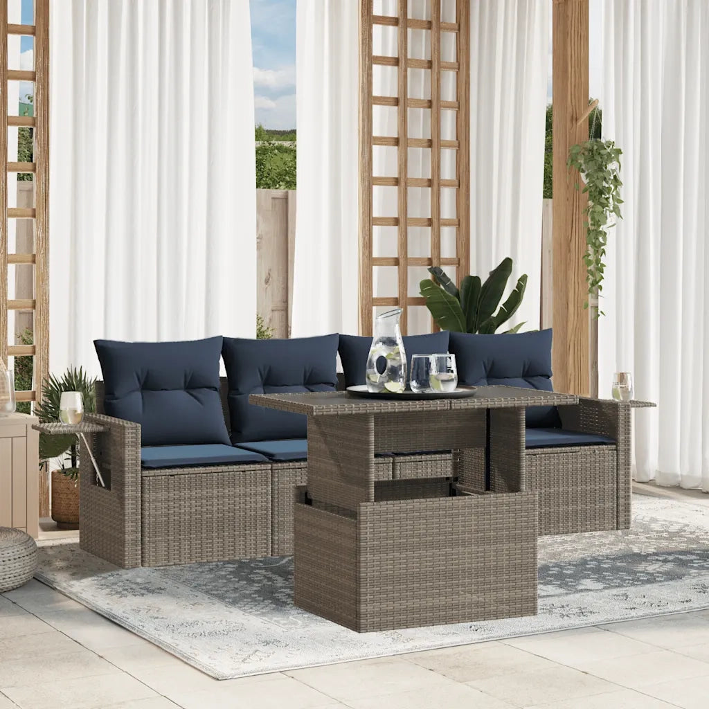 Set Divani da Giardino 5 pz con Cuscini Grigio in Polyrattan 3267731