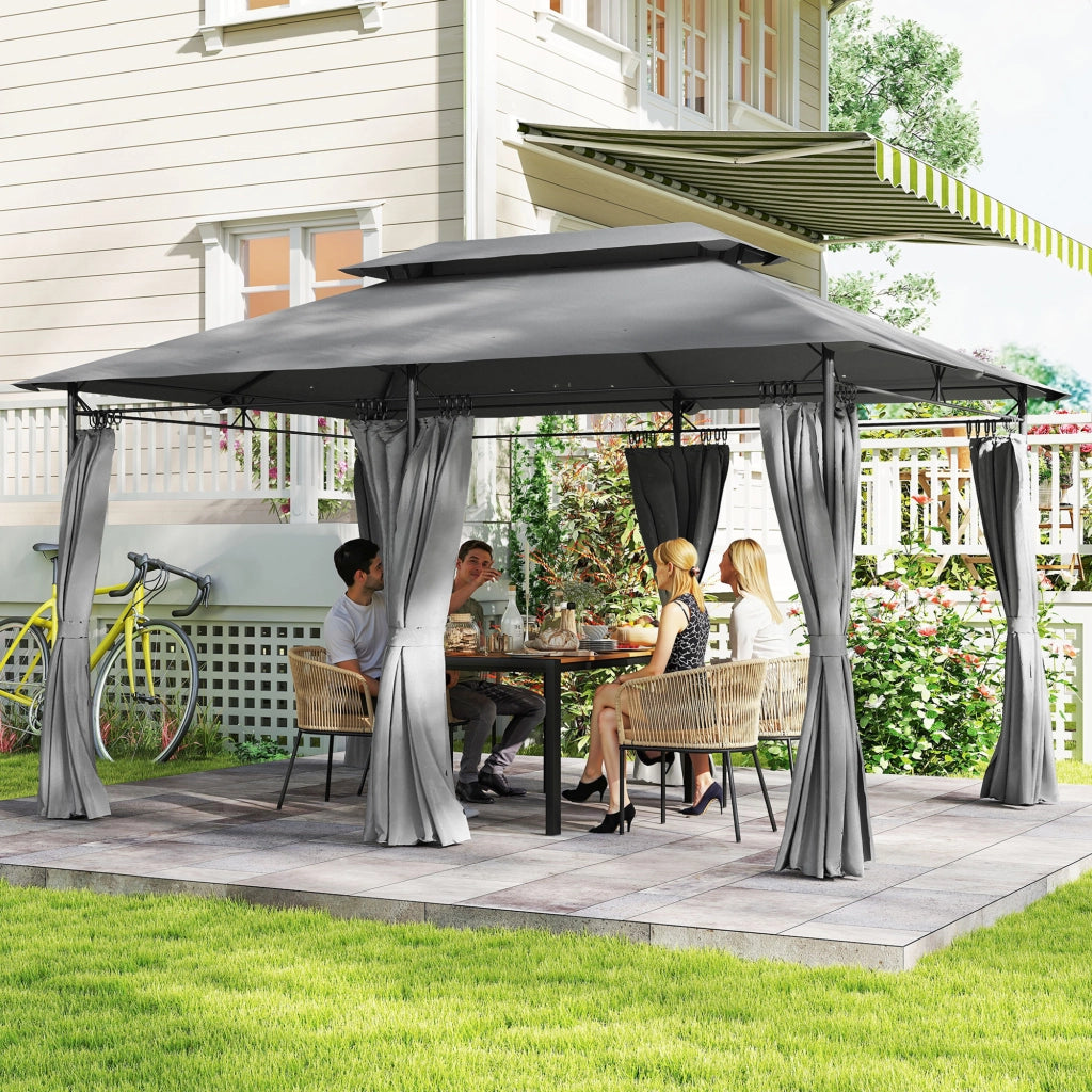Gazebo da Giardino Tetto Doppio ¨C Xylo ¨C 6 Pannelli Laterali Impermeabile 4x3m Grigio Scuro