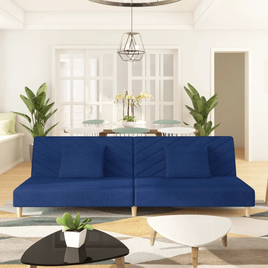 Divano Letto a 2 Posti con 2 Cuscini Blu in Tessuto 375893