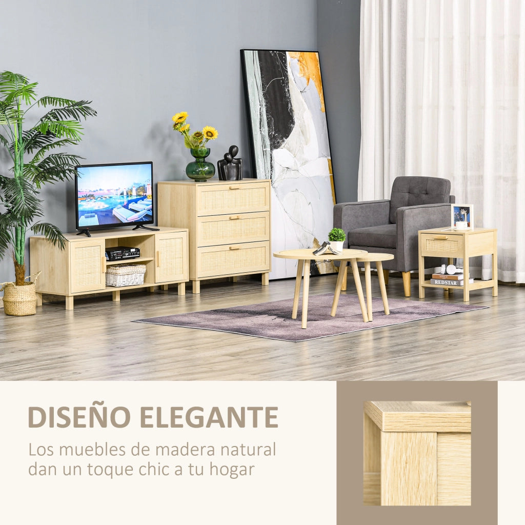 Comodino con cassetto in rattan e ripiano inferiore ¨C Minimal ¨C 40x40x48 cm Natural