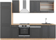 Cucina componibile Fame-Line, Antracite Country House/oro Kraft Oak, 300 cm senza piano di lavoro, adatto per l'espansione modulare individuale e la disposizione flessibile