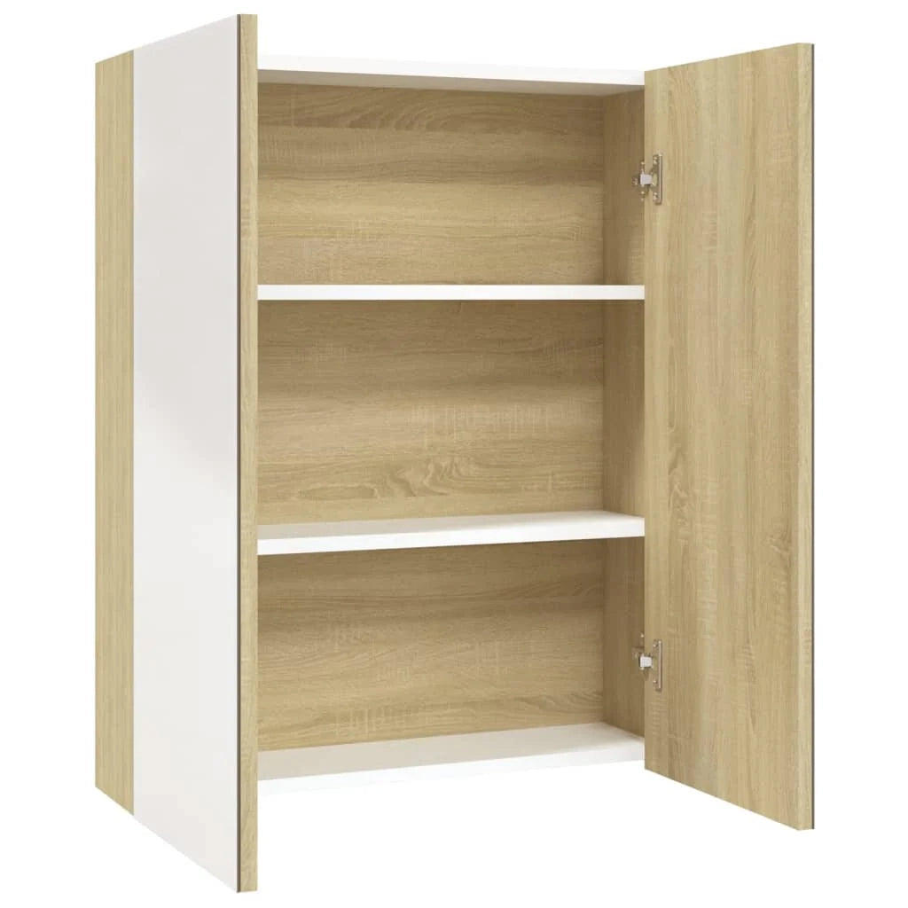 Mobiletto con specchio da bagno 60 x 15 x 75 cm bianco e rovere MDF 02_0006709