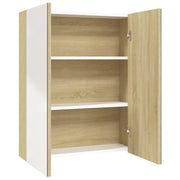Mobiletto con specchio da bagno 60 x 15 x 75 cm bianco e rovere MDF 02_0006709