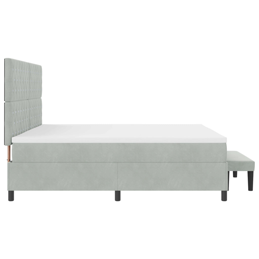 Letto Box Spring con Materasso e Panchetta Grigio Chiaro 200x200 cm in Velluto