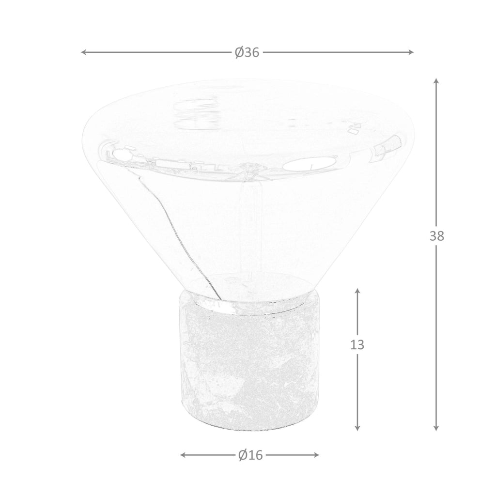 Lampada da tavolo in vetro fumé grigio effetto specchio e marmo porcellanato
