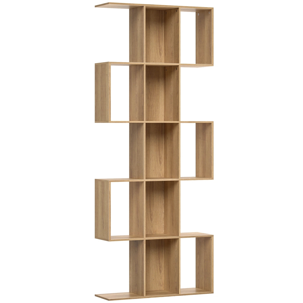 Libreria Scaffale a 5 Livelli a S  80x24x200 cm con 15 Ripiani in Legno Color Rovere