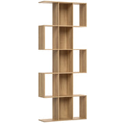 Libreria Scaffale a 5 Livelli a S  80x24x200 cm con 15 Ripiani in Legno Color Rovere