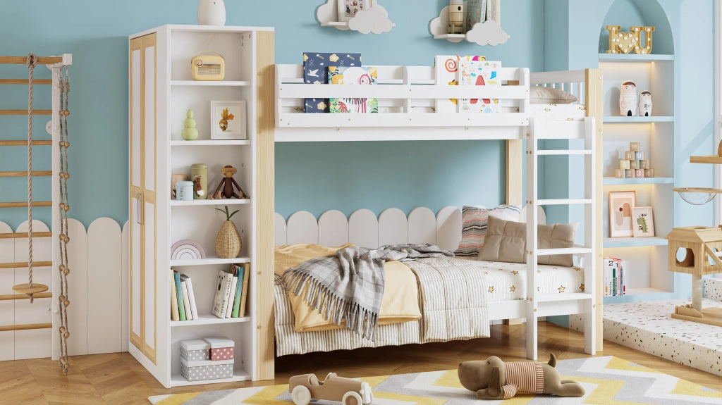 Letto a castello con funzione contenitore in legno massello e MDF 90x200 cm