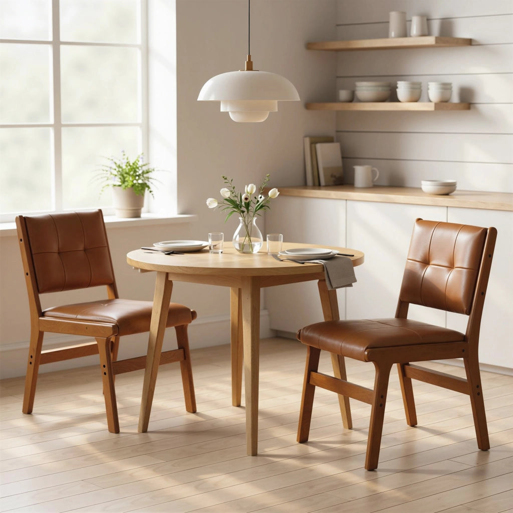 Set di 2 Sedie da Pranzo Imbottite ¨C Zephmum ¨C Similpelle Marrone con Gambe in Legno