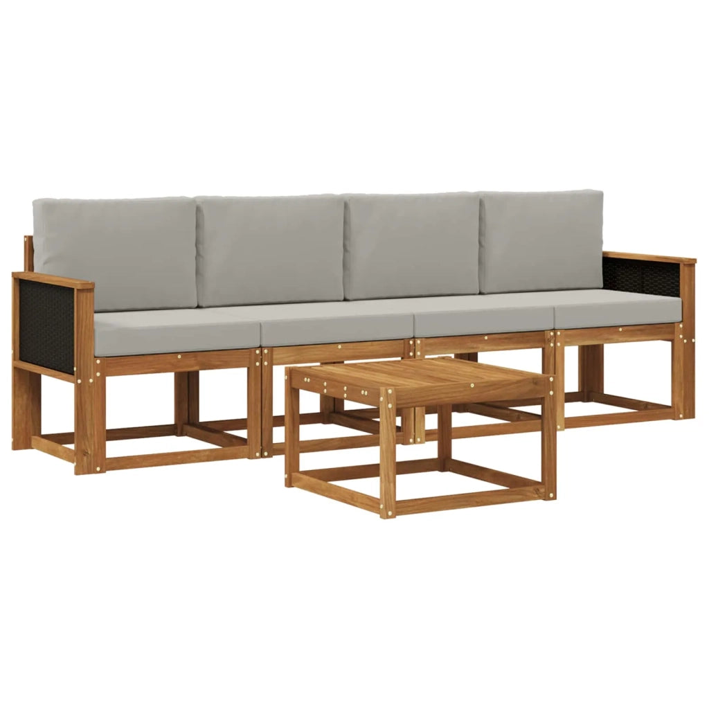 Set di divani da esterno 4 pcs Naturale e Grigio Chiaro