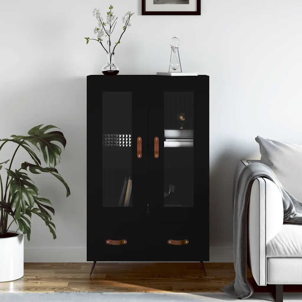 Credenza | Madia | Buffet da pranzo | Armadio da pranzo Nera 69,5x31x115 cm in Legno Multistrato