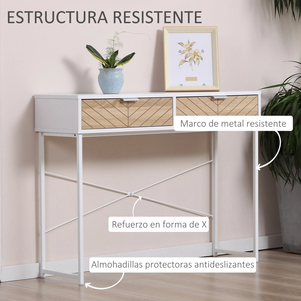 Consolle moderna con 2 cassetti ¨C Xylo ¨C effetto rovere e bianco