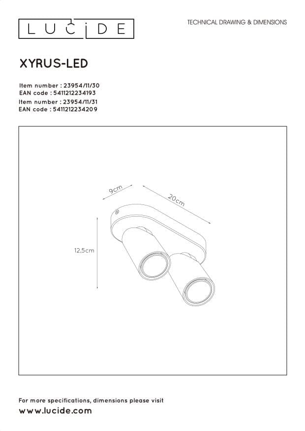 Lucide XYRUS faretto soffitto 2 luci nero GU10 dim