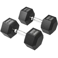Set di 2 Manubri Esagonali da 2 x 12,5 kg in Ferro Rivestiti in Gomma, Nero