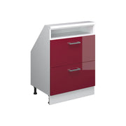 Mobile cucina sottotetto R-Line Rosso lucido/Bianco 60 cm con 2 cassetti Vicco
